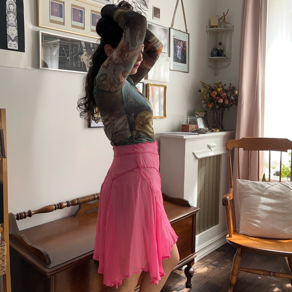 True naughties Zac Posen silk chiffon bubblegum pink skirt with raw edges